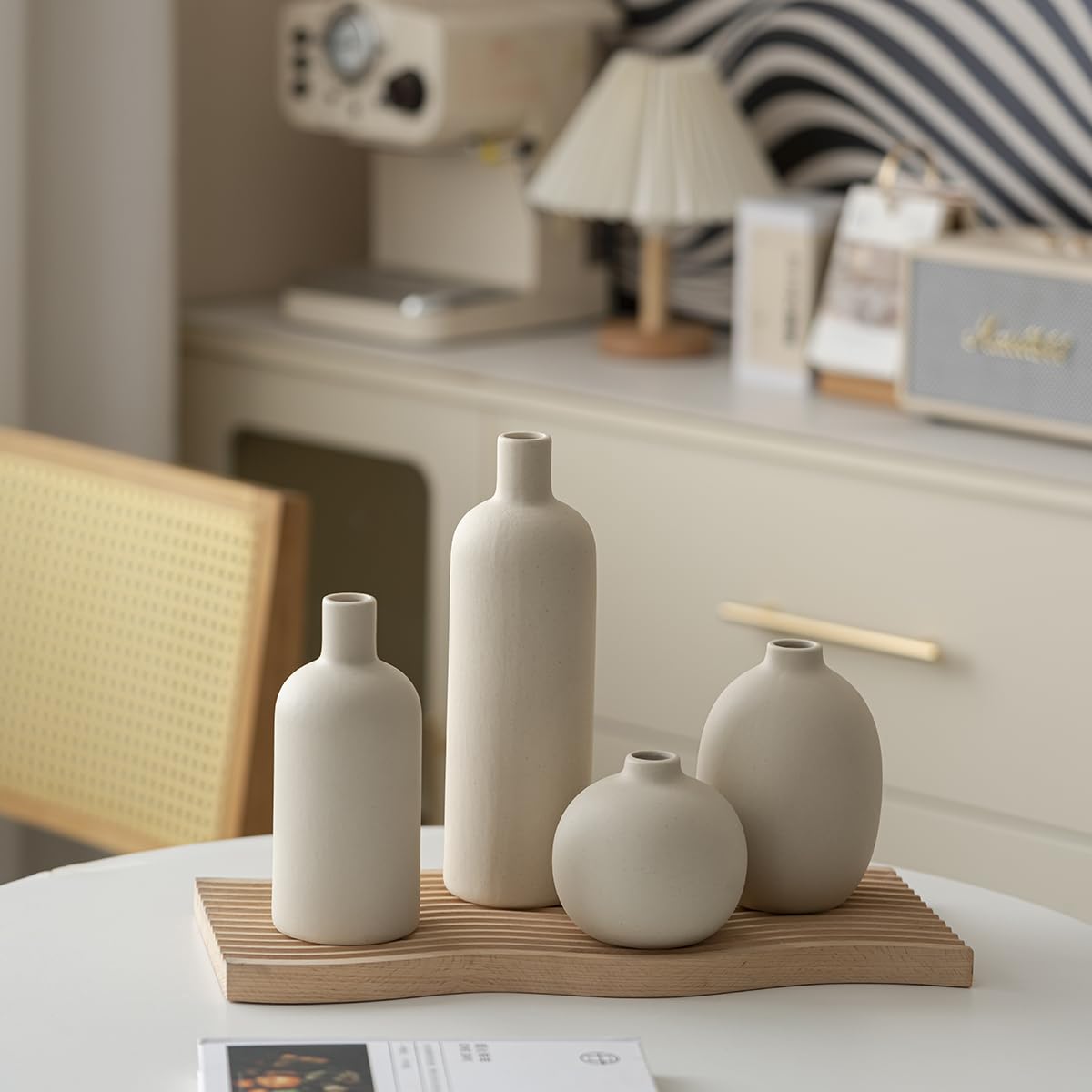 Modern Ceramic Vase Set, Neutral Colors, Decorative Vases for Home Decor, 4 Piece Collection (Beige)