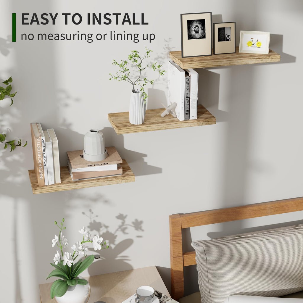 Marsmiles Wood Floating Shelves for Wall Set of 3, 17 Inch Wide Rustic Wooden Floating Shelves, Invisible Wall Mounted Display for Living Room Bedroom Kitchen Bathroom Office, Carbonized Black
