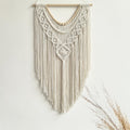 guzhiou Macrame Wall Hanging Boho Geometric Woven Tapestry Cotton Handmade Bohemian Art Decor with Wood Bead Wall Decor for Bedroom Living Room Apartment Nursery 31.5" L x 17" W(Wood bead-A)