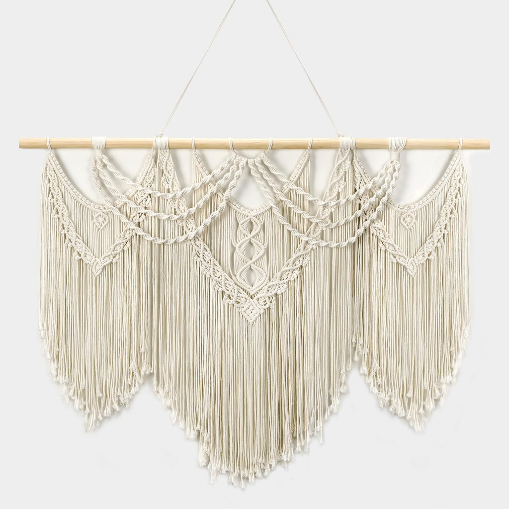 Tempospark Large Macrame Wall Hanging, 43" Wx32 L Boho Wall Hangings for Living Room Bedroom Nursery, Boho Chic Large Macrame Tapestry for Bedroom Wall Decor (Tassel)
