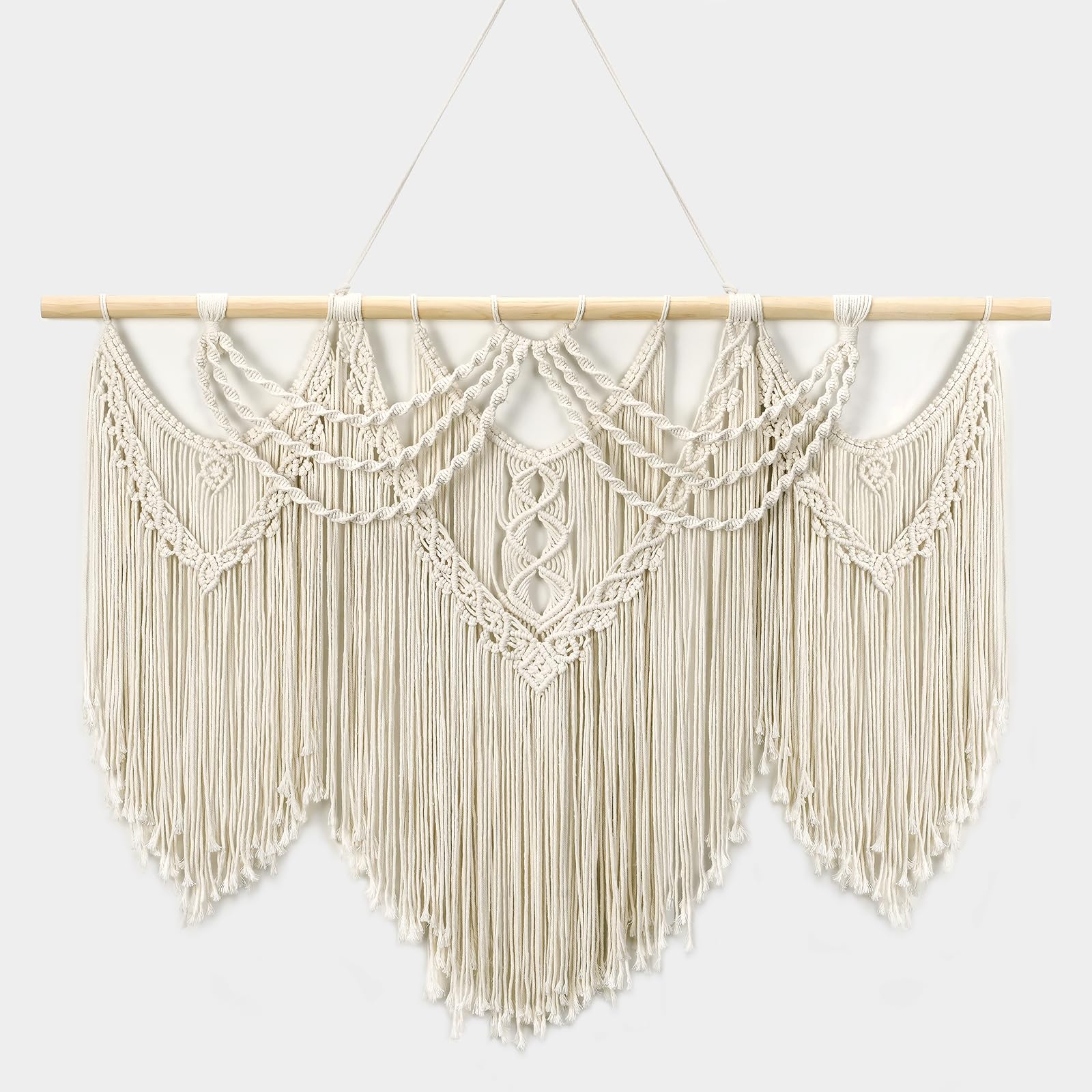 Tempospark Large Macrame Wall Hanging, 43" Wx32 L Boho Wall Hangings for Living Room Bedroom Nursery, Boho Chic Large Macrame Tapestry for Bedroom Wall Decor (Tassel)